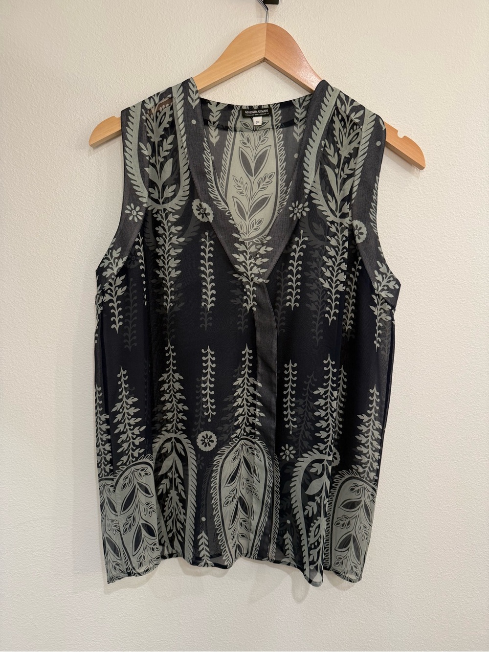 Vintage Black label Giorgio Armani sleeveless sheer patterned blouse